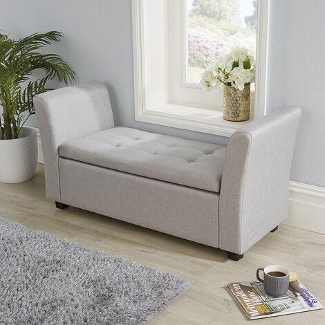 Ottoman Window Seat Grey Fabric Toy Bedding Storage Box Verona