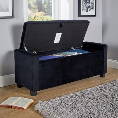 Ottoman Window Seat Hidden Storage Box Bench Velvet Black Home Living Furniture