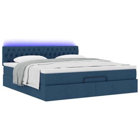 Ottomane Bett mit Matratze & LEDs Blau 180x200 cm Stoff vidaXL