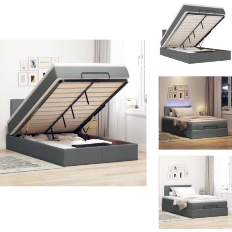 Ottomane Bett mit Matratze & LEDs Dunkelgrau 120x200 cm Stoff - Ottoman-Bett - Ottoman-Betten - Bett Mit Stauraum - Polsterbett