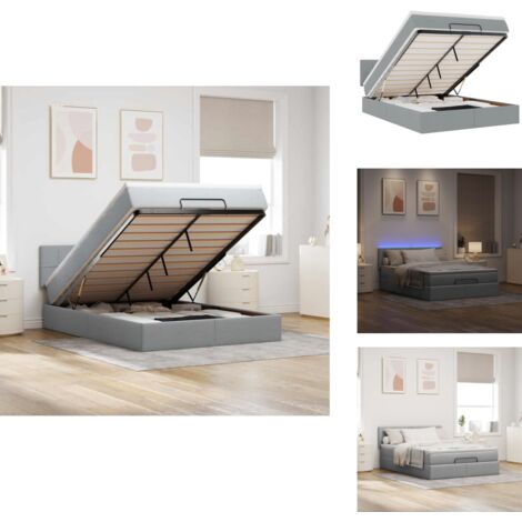 Ottomane Bett mit Matratze & LEDs Hellgrau 140x190 cm Stoff - Ottoman-Bett - Ottoman-Betten - Bett Mit Stauraum - Polsterbett