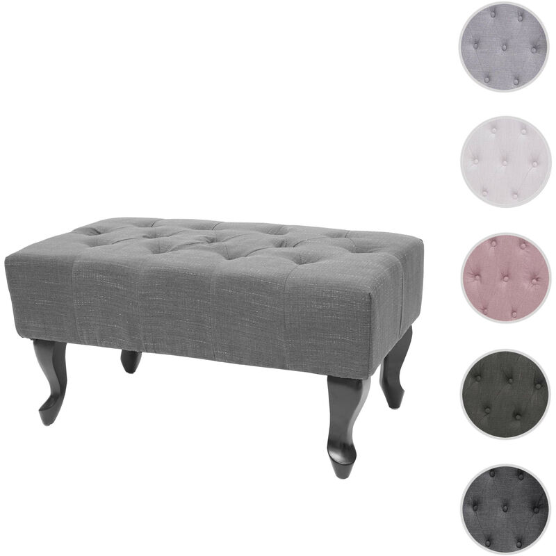 Mendler - Ottomane Chesterfield, tabouret, repose-pieds, tissu hydrofuge, gris 39x77x47cm