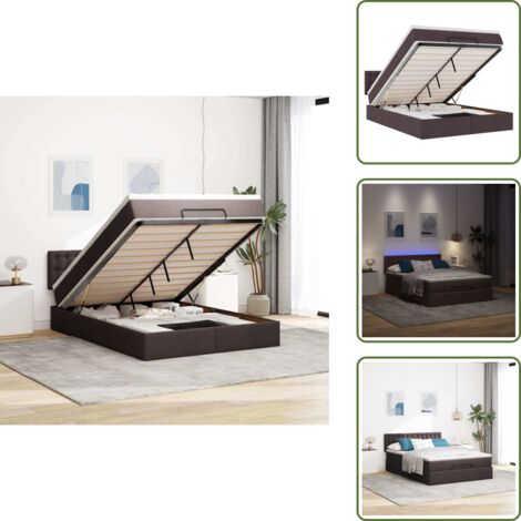 Ottomanische Bett mit Matratze & LEDs Dunkelbraun 140x190 cm - Ottoman-Bett - Ottoman-Betten - Bett Mit Stauraum - Polsterbett