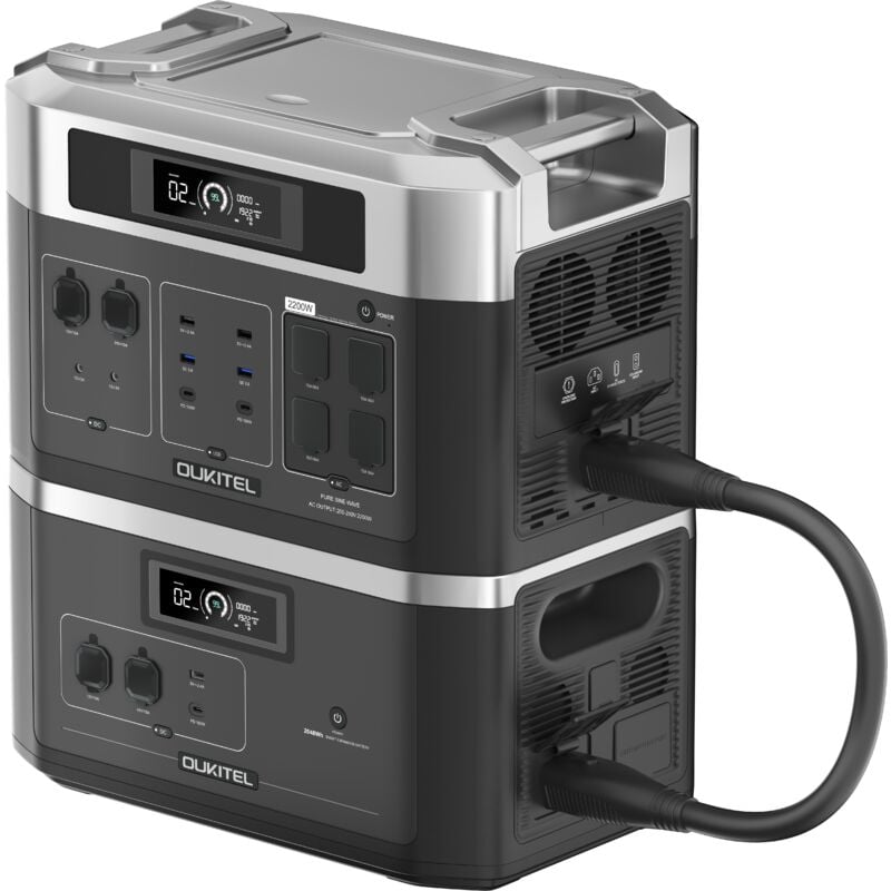 Oukitel - BP2000 Centrale électrique pour balcon, générateur solaire avec batterie LiFePO4 2048 Wh/640 000 mAh, sortie ca 2200 w, ups 2000 w, charge