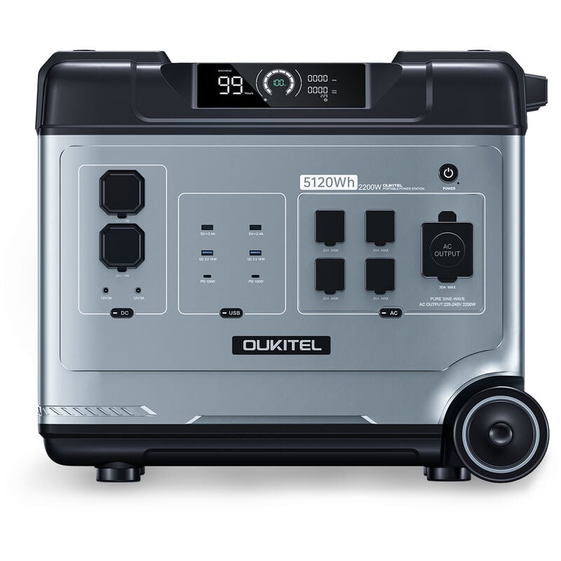OUKITEL P5000E Centrale électrique portable 5120 Wh 2200 W Batterie de secours LiFePO4 Sortie CA à onde sinusoïdale pure Générateur solaire