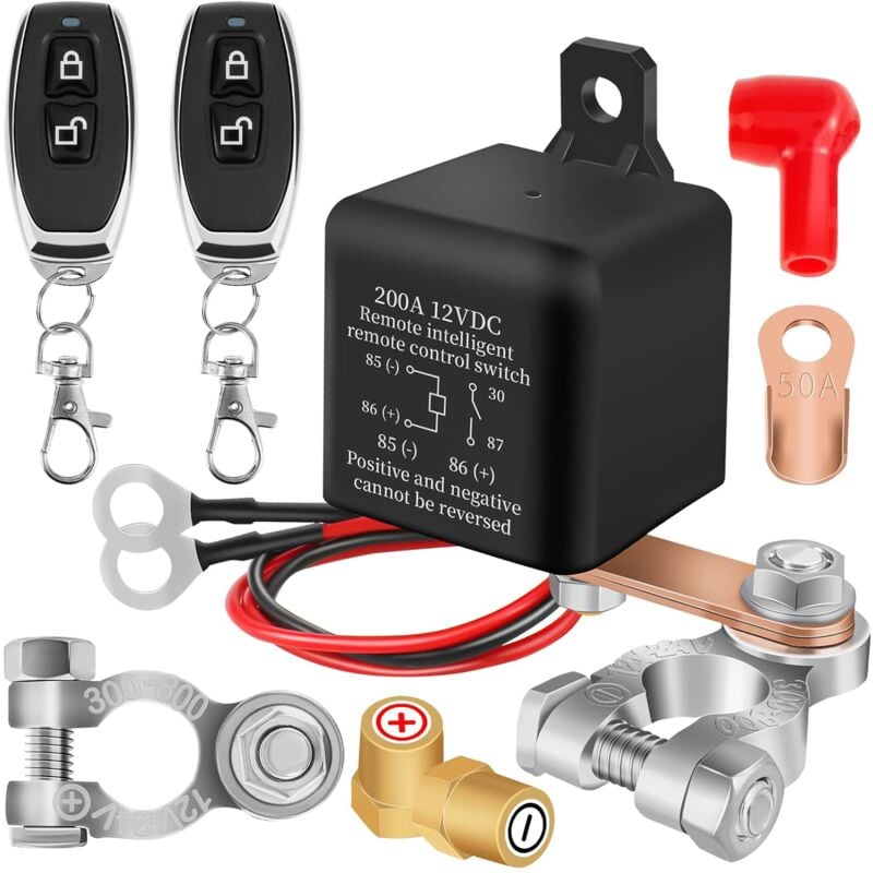 Rqiurpn - oupe Batterie 12V Coupe Circuit Batterie 12V Interrupteur de Batterie Relais 12V 200A Avec 2 Télécommandes Antivol Coupe Batterie pour