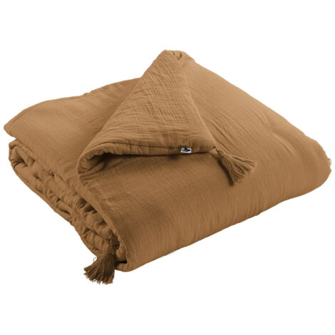 OUREA - Chemin de Lit 90x200cm Capitonné Gaze de Coton Camel