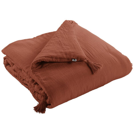 OUREA - Chemin de Lit 90x200cm Capitonné Gaze de Coton Terracotta