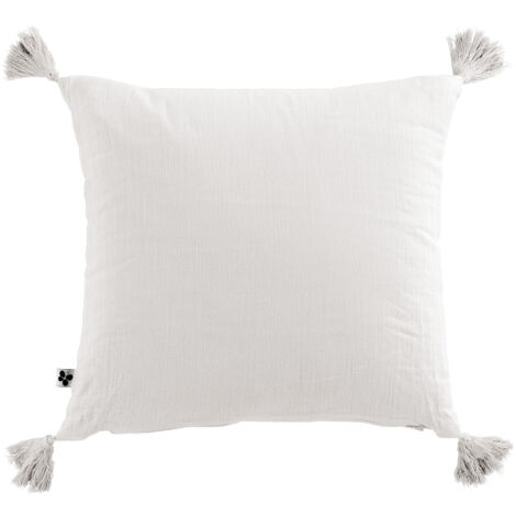 OUREA - Coussin Déhoussable 40x40cm avec Pompons Gaze de Coton Chantilly