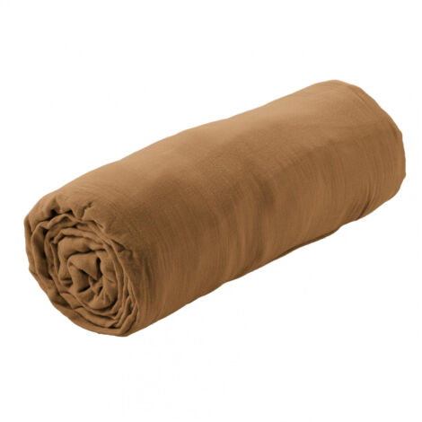 OUREA - Drap Housse 140x190cm Gaze de Coton Camel