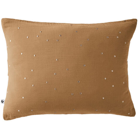 OUREA MOTIF - Taie d'Oreiller 50x70cm Gaze de Coton Camel à Pois Dorés