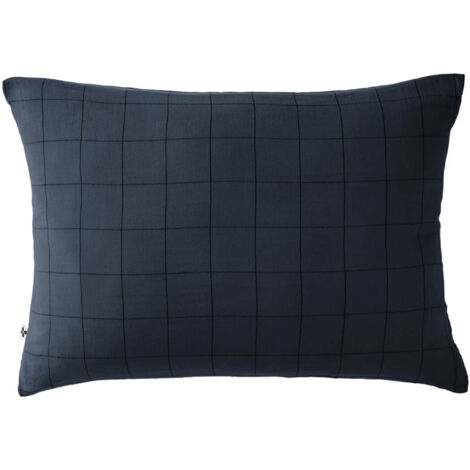 OUREA MOTIF - Taie d'Oreiller 50x70cm Gaze de Coton Minuit à Grands Carreaux