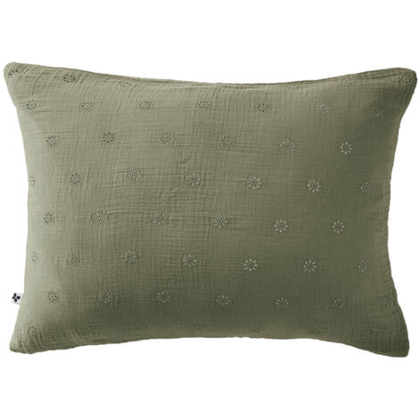 OUREA MOTIF - Taie d'Oreiller 50x70cm Gaze de Coton Romarin à Fleurs Ajourées