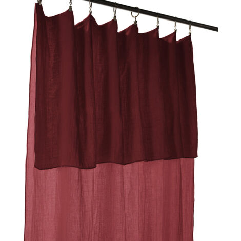 OUREA - Rideau Ajustable 140x300 cm Gaze de Coton Lie de Vin + 8 Anneaux Pince