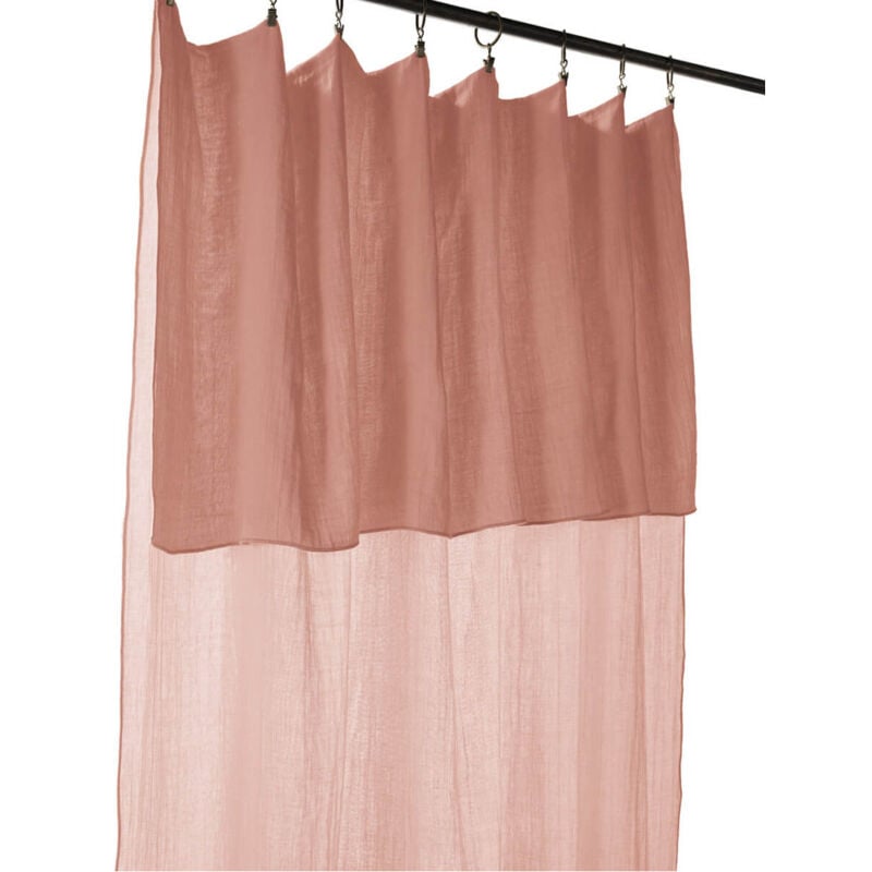 Ourea - Rideau Ajustable 140x300 cm Gaze de Coton Rose Pêche + 8 Anneaux Pince