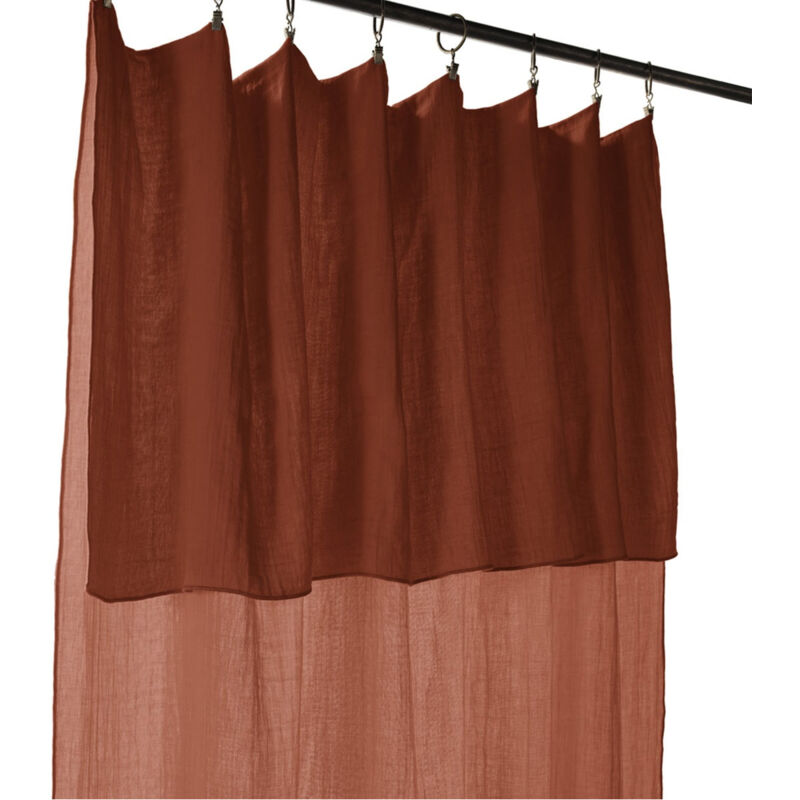 Ourea - Rideau Ajustable 140x300 cm Gaze de Coton Terracotta + 8 Anneaux Pince