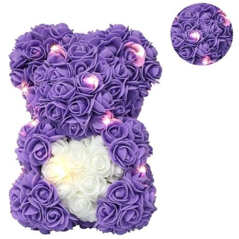 Ours en mousse de Rose, Ours de Roses Artificielles avec LED Lumières, Cadeaux pour Fille Femme Anniversaire Mariage Saint-Valentin
