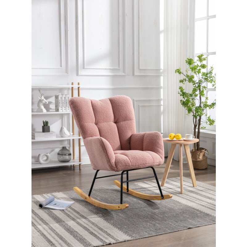 Ours en peluche moderne du milieu du siècle, chaise à bascule capitonnée en tissu, siège rembourré pour salon et chambre à coucher, Rose