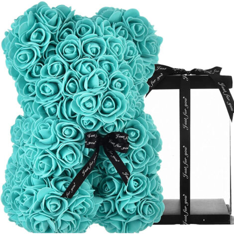 Ours En Peluche Rose Avec Fleurs Artificielles 40cm Dans Une Boîte Cadeau       Celestial