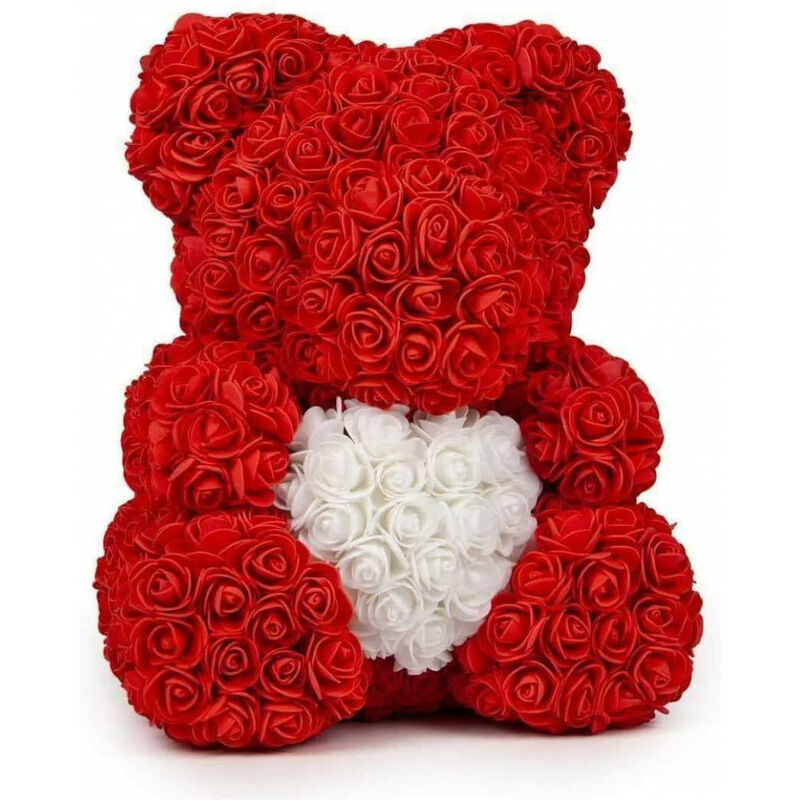 Ours en Rose avec Coeur dans sa boîte –Saint Valentin, Mariage, Noël, Cadeau, Anniversaire, Fête des Mères – H20cm - rouge .