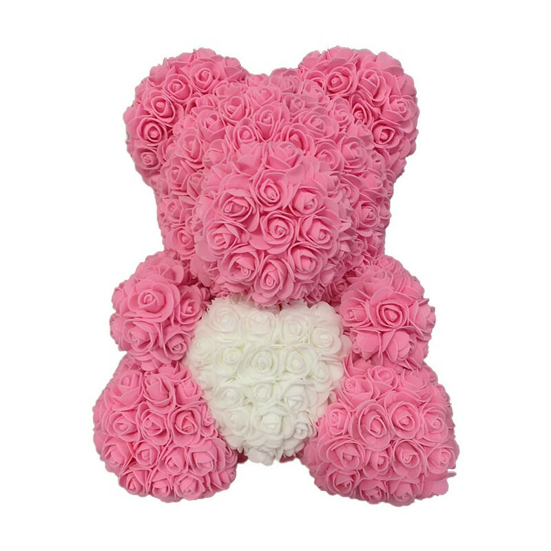 Ours en Rose avec Cœur dans sa boîte –Saint Valentin, Mariage, Noël, Cadeau, Anniversaire, Fête des Mères – H35cm - Rose.