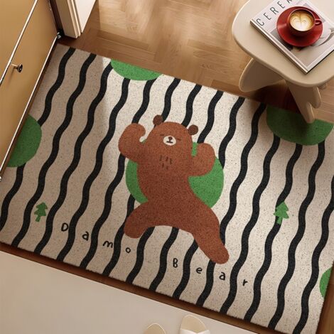 Ours joyeux 4060cm Boucle en soie Tapis d'entrée à motifs de dessins animés, tapis bouclé résistant aux taches et à l'usure, adapté à un usage domestique dans les entrées, découpable et antidérapant.