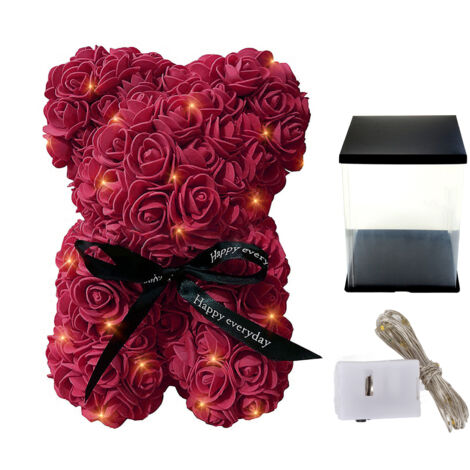 Ourson en Roses Artificielles - Cadeau Saint-Valentin Romantique et Créatif à la Main
