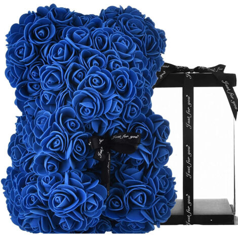 Ourson Rose De 25 Cm Avec Fleurs Artificielles Pour La Saint-valentin       Bleu