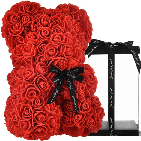 Ourson Rose De 25 Cm Avec Fleurs Artificielles Pour La Saint-valentin       Rouge