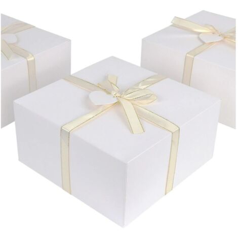 OurWarm Lot de 10 boîtes cadeaux de Noël en carton kraft blanc avec couvercles, 20 x 20 x 10 cm, pour propositions de demoiselles d'honneur ou cadeaux de mariage