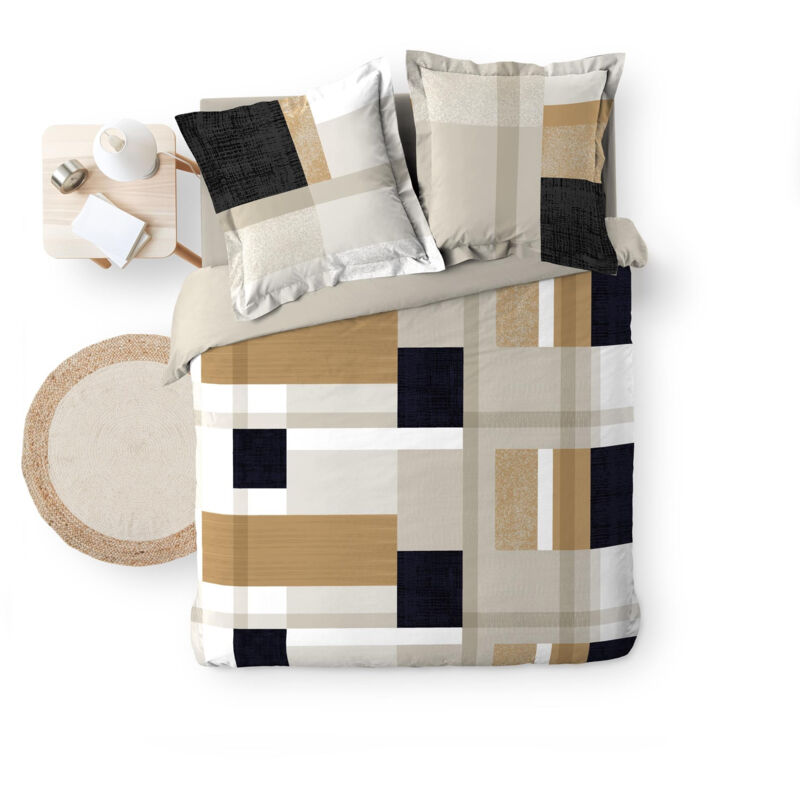 Ousse de Couette 260 x 240 cm en Percale de Coton 78 Fils avec 2 Taies d'Oreiller - Modèle Ulysse