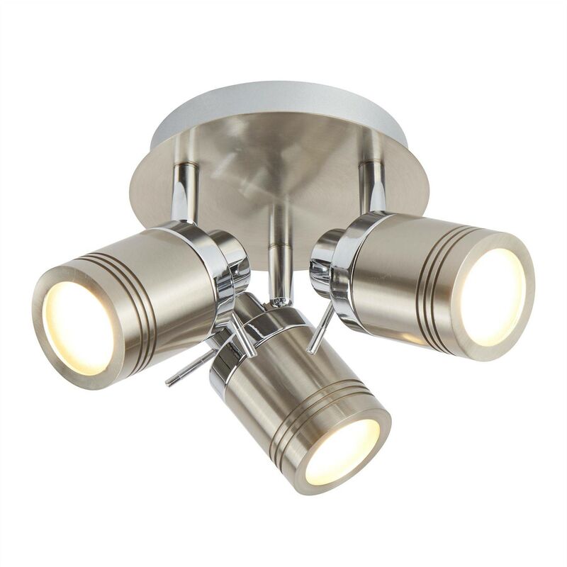 Searchlight Lighting - Searchlight Samson - 3 Light Bathroom Ceiling Spotlight Satin Silver IP44, GU10
