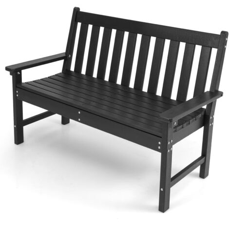 Outdoor 2-Person Bench All-Weather HDPE Patio Loveseat Chair-Black