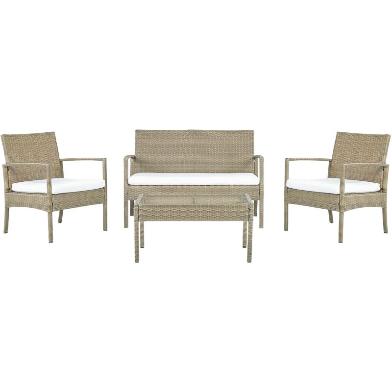 Beliani - Outdoor 4 Piece Garden Sofa Conversation Set Faux Rattan Light Brown Marsala