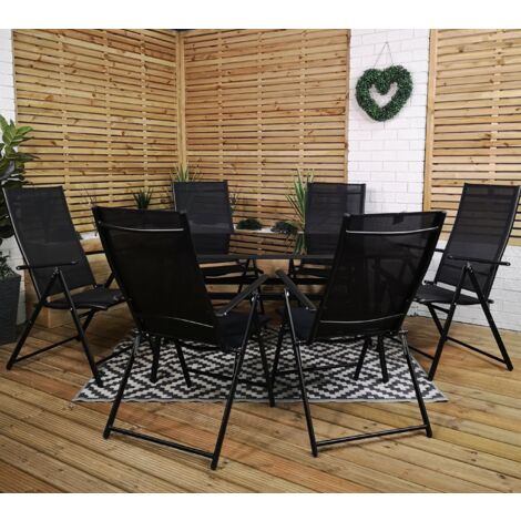 Outdoor 6 Person Rectangular Glass Top Garden Patio Dining Table Chairs Set