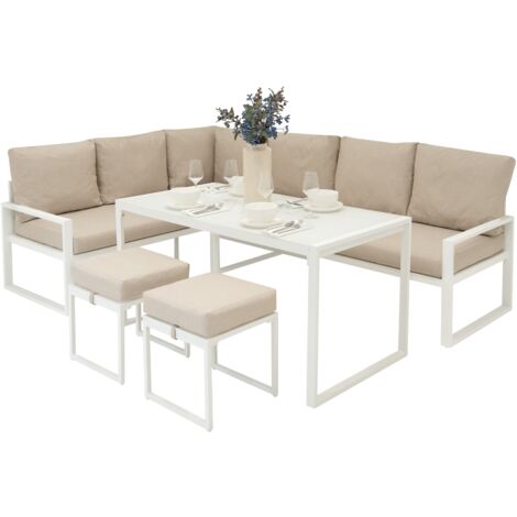 Outdoor Aluminium Möbelset Garten Ecksofa Tisch Hocker Weiß