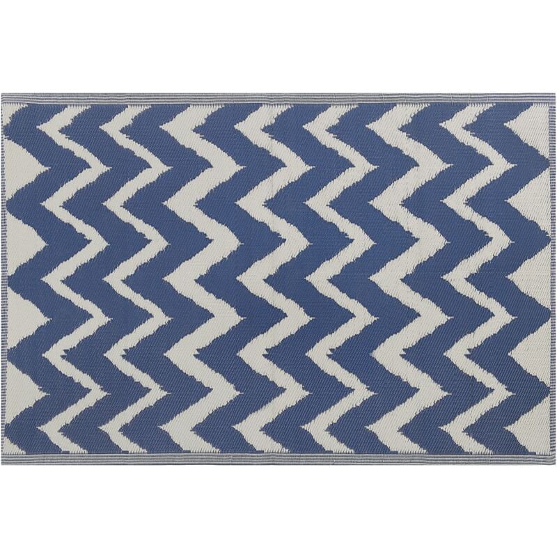 Beliani - Indoor Outdoor Area Rug Eco Plastic Chevron Pattern 120x180cm Navy Blue Sirsa