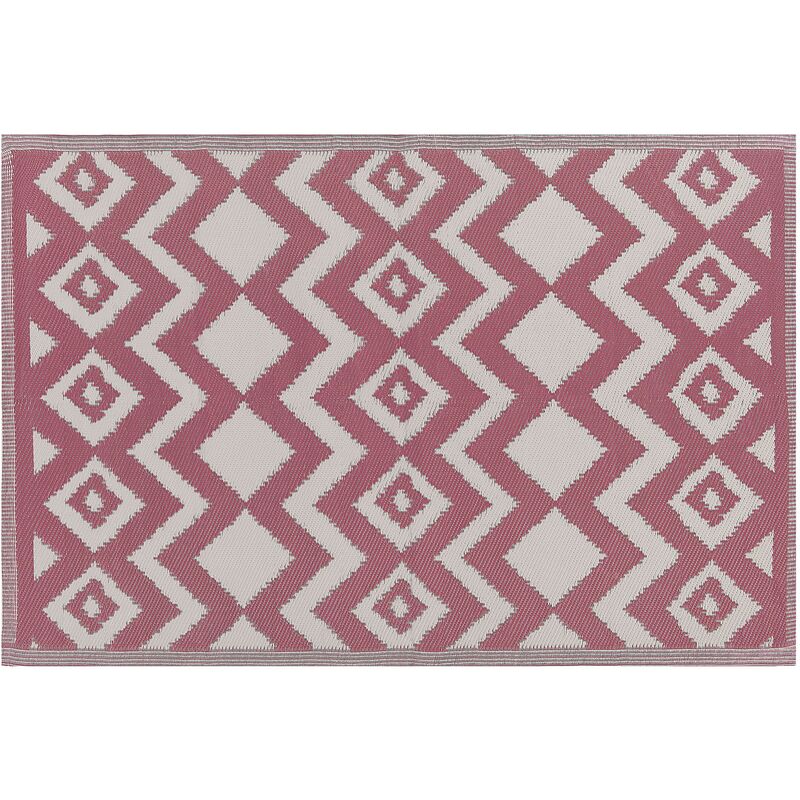 Beliani - Modern Indoor Outdoor Area Rug Geometric Zigzag Pattern 120 x 180 cm Pink Dewas