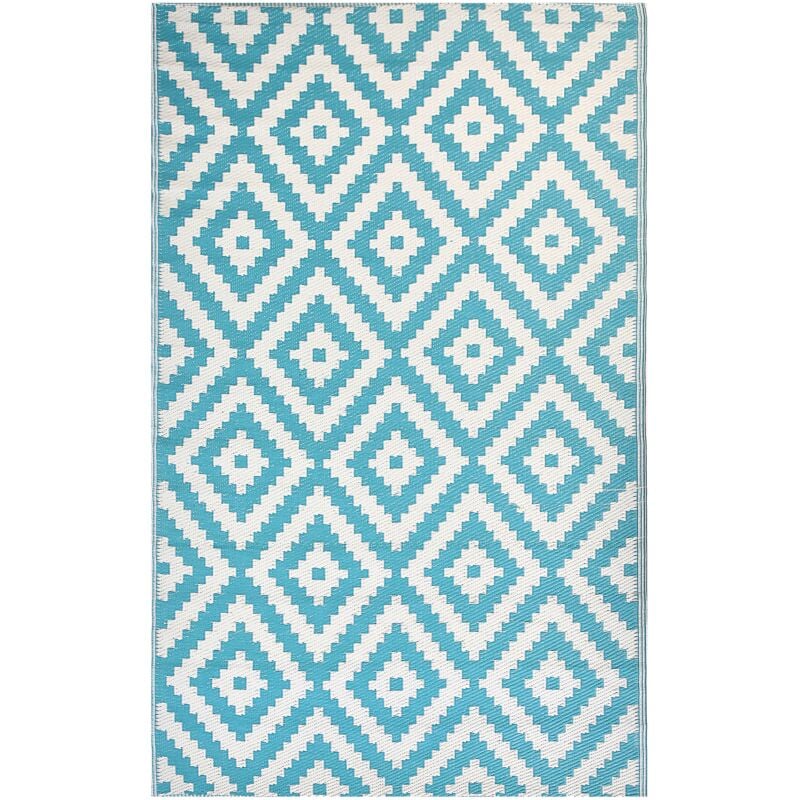 Beliani - Outdoor Rug 120 x 180 cm Geometric Pattern Terrace Balcony Patio Blue Hapur