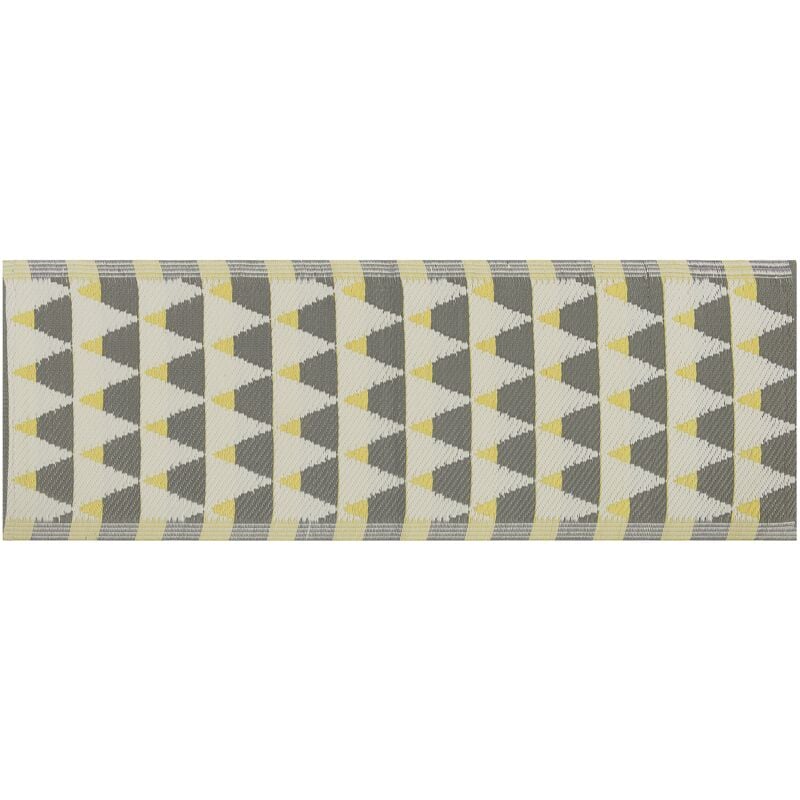 Indoor Outdoor Area Rug 60 x 105 cm Triangle Pattern Grey and Yellow Karnal