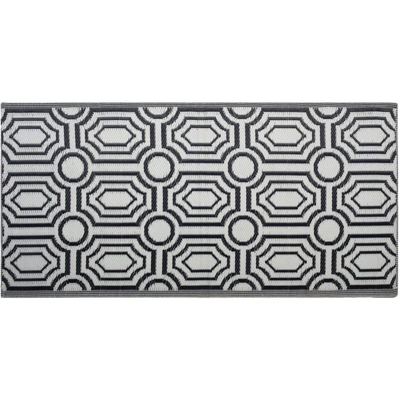 Reversible Outdoor Area Rug Mat 90 x 180 cm Modern Geometric Black Pattern Bidar