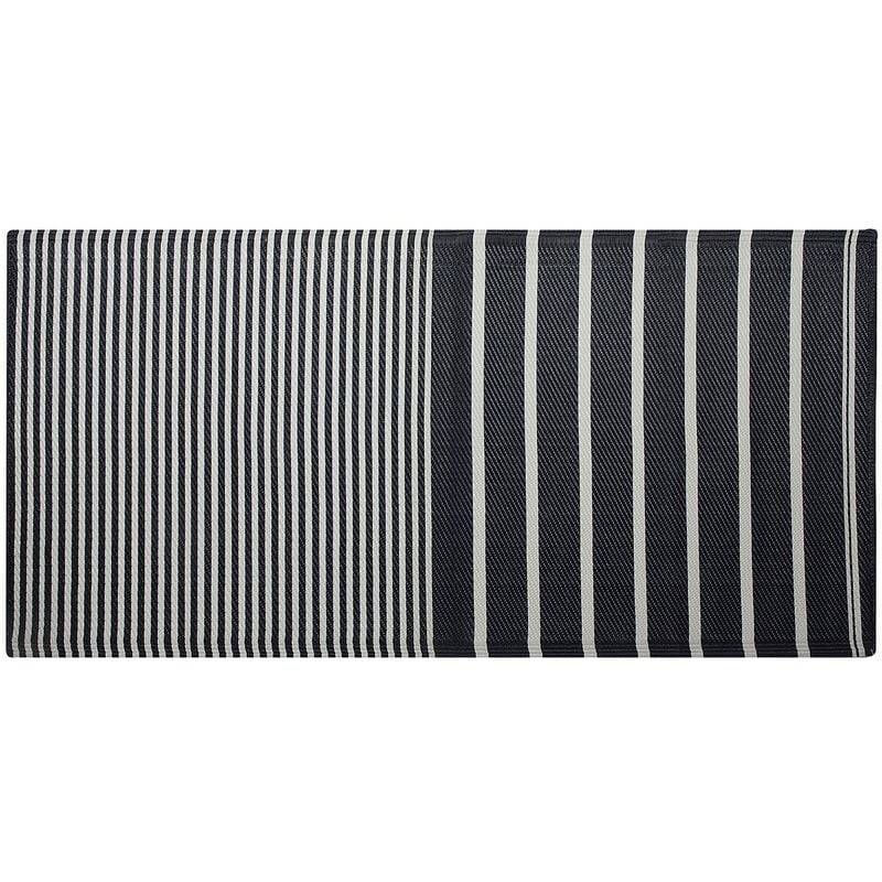 Indoor Outdoor Area Rug 90 x 180 cm Woven Synthetic Material Black Haldia