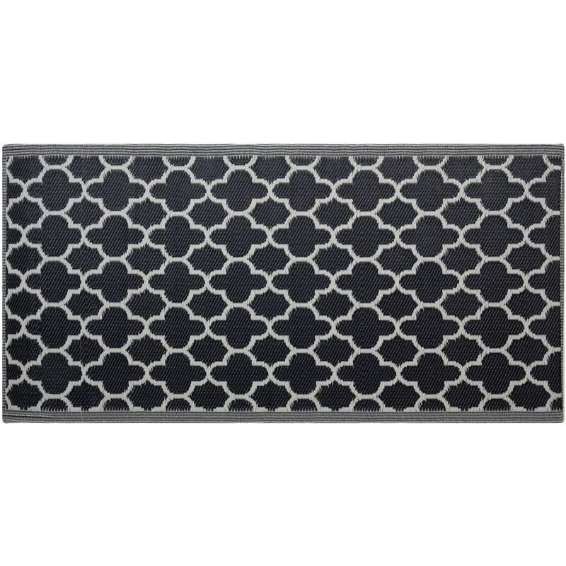 Outdoor Garden Patio Woven Area Rug Mat 90 x 180 cm Quatrefoil Black Surat