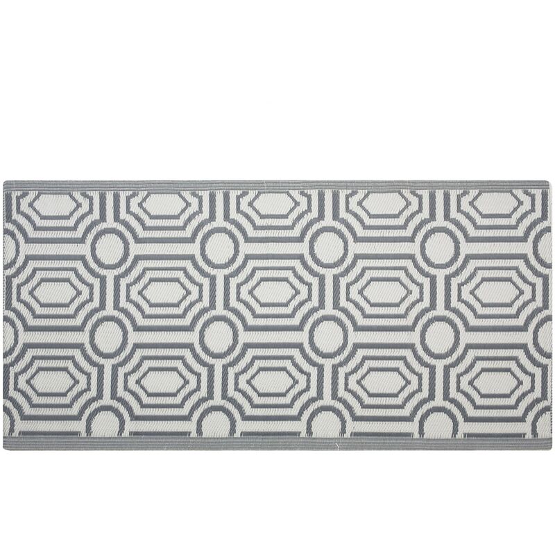 Beliani - Reversible Outdoor Area Rug Mat 90 x 180 cm Geometric Dark Grey Pattern Bidar