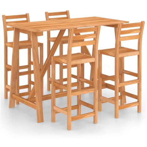 Outdoor Bar Set Natural wood Solid acacia wood Medium Footrest vidaXL