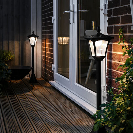 Outdoor Black Solar Security Lamp Post, White LEDs, 1.2m, 2 Pack