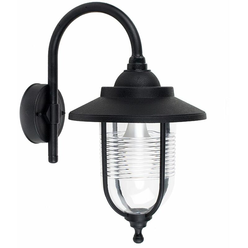 Outdoor Black Swan Neck Wall Light Lantern - IP44 + 6W LED Es E27 Bulb