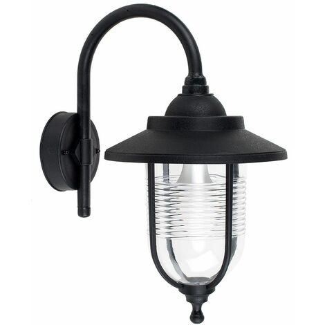 Outdoor Black Swan Neck Wall Light Lantern IP44 Rated - Add LED Bulb