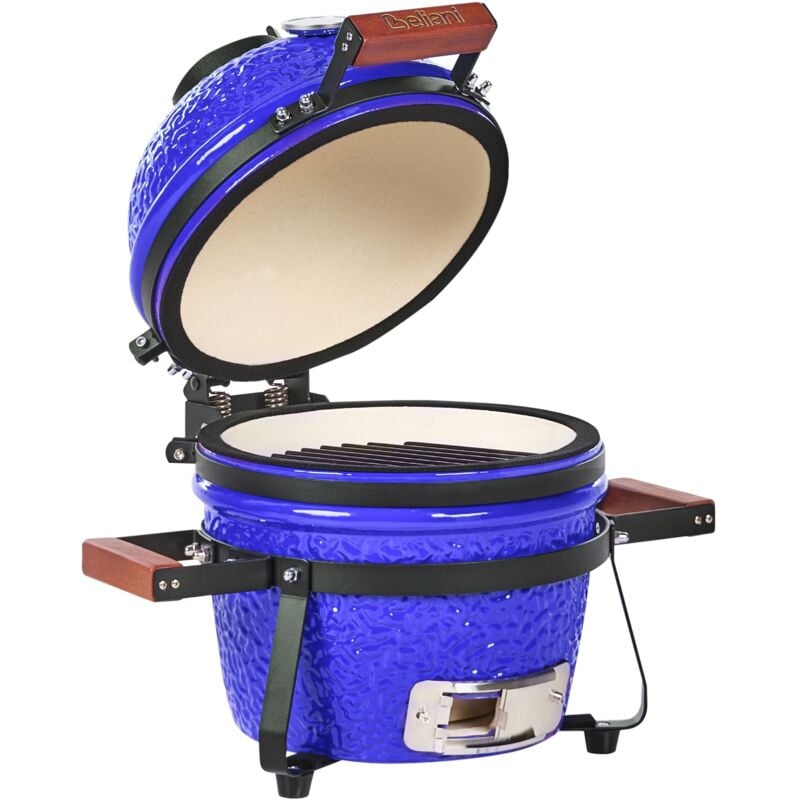 Mini Charcoal BBQ Grill KAMADO Ceramic Blue