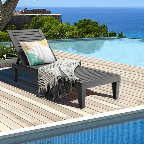 Outdoor Chaise Lounger Adjustable Recliner Chair Beach Pool Seat Adjustable